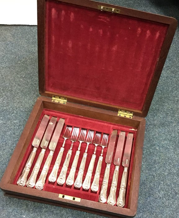 A cased set of six (plus six) silver dessert eater