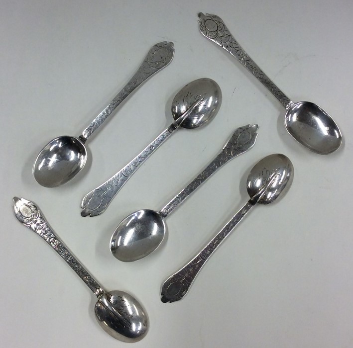 A rare set of six 17th Century trefid spoons engra - Image 2 of 6