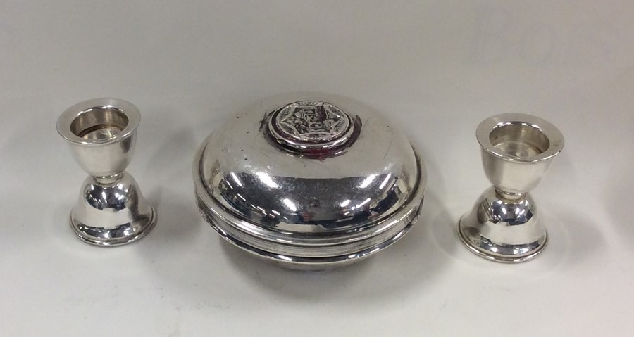 A circular silver travelling candlestick in domed - Image 2 of 5