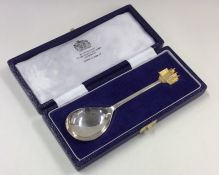 A good cased silver presentation spoon with gilt t