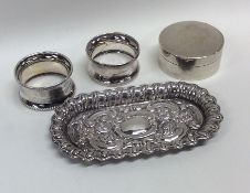 A pair of silver napkin rings, pin dish etc. Appro