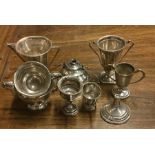 A collection of old silver trophy cups. Approx. 35