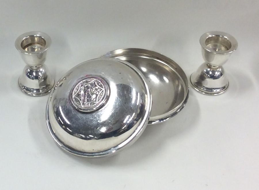 A circular silver travelling candlestick in domed - Image 3 of 5