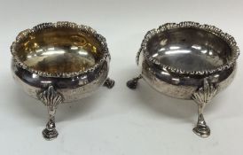 A good pair of Georgian silver salts with gadroon