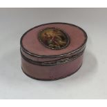 An oval Antique pink enamelled box with marcasite