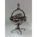 A rare Georgian silver globe shaped inkstand on sp