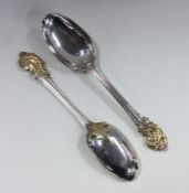 A pair of heavy French silver tablespoons with scr