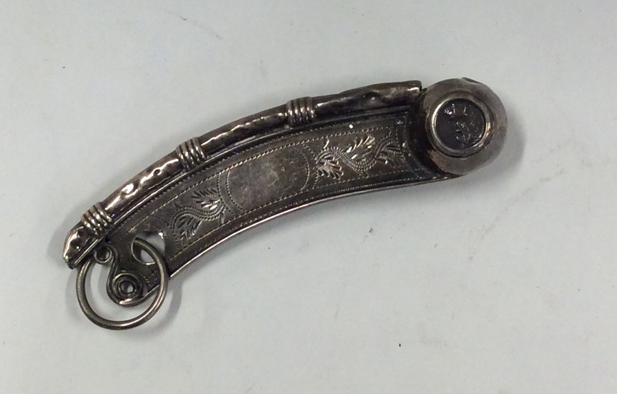 A silver engraved bosun's whistle. Approx. 16 gram