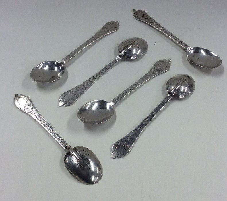 A rare set of six 17th Century trefid spoons engra - Image 5 of 6