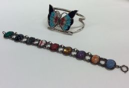 A silver and agate bracelet together with an ename