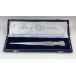 A good cased silver letter opener of tapered form