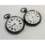 Two large silver open face pocket watches. Approx.