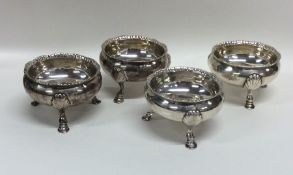 A good set of four heavy silver salts with reeded