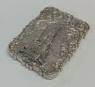 A rare Victorian silver castle top card case attra