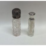 Two cylindrical hobnail cut and silver mounted sce
