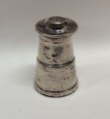 A tapering silver milk churn shaped pepper grinder