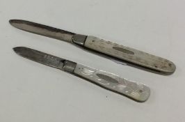 Two silver fruit knives with MOP decoration. Appro