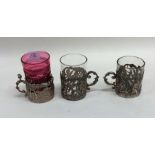 A group of three silver and glass mounted spirit t