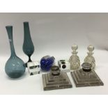 A collection of glass mounted ink stands etc. Est.