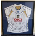 A framed and glazed Portsmouth FC signed shirt. Es