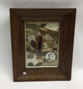 A Victorian oak framed and glazed memory picture.