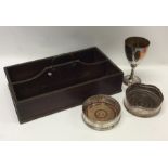 An old cutlery tray together with a plated goblet