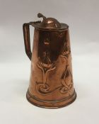 An old stylish copper tapering jug with hinged lid