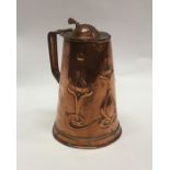 An old stylish copper tapering jug with hinged lid