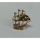 A ruby and diamond brooch in the form of a galleon