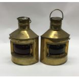 A pair of brass mounted port and starboard lamps.