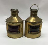 A pair of brass mounted port and starboard lamps.