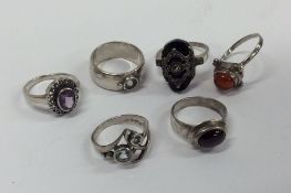 Six silver gem set and other rings. Approx. 31 gra