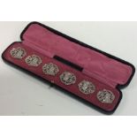 A good boxed set of six silver buttons. London. Ap