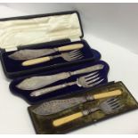 Three cased sets of EPNS fish servers. Est. £30 -