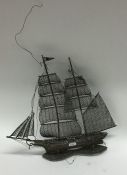 A Continental silver filigree model of a galleon o