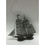 A Continental silver filigree model of a galleon o