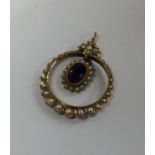 A late Victorian amethyst and pearl pendant with l