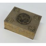 A Chinese brass box mounted with a hard stone plaq