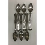 A heavy set of six silver Turkish spoons engraved
