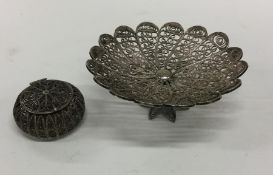 A filigree silver box together with a sweet dish s