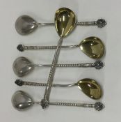 A set of six Russian silver ice cream spoons with