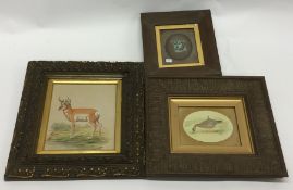 A rectangular framed and glazed drawing of a dog t