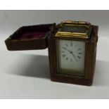 A good brass cased repeating Drocourt carriage clock in fit