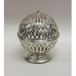 An unusual silver string box with pierced body to