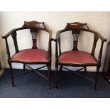 An attractive pair of inlaid bar back chairs on tu