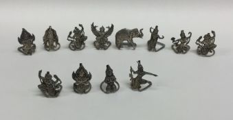 A novelty set of twelve Indian silver menu holders