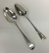 A pair of good crested bottom marked silver spoons