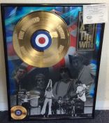 THE WHO: A mounted, framed and glazed gold plated