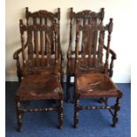 A set of four (plus two) oak carver chairs with sc
