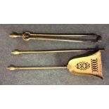 A heavy brass mounted three piece companion set. E